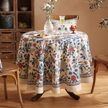 Patdrea 67" Designer Blue Tablecloth with Floral Pattern for Elegant Dining and Decor