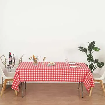 Evershine (12-Pack Heavy Duty Plastic Table Covers Tablecloth (Reusable) (Rectangle 54" X 108", Red Checkered)