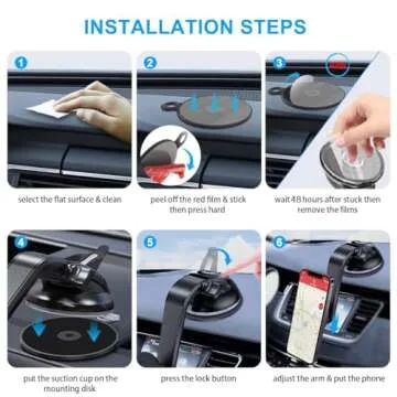 pop-tech Suction Cup Phone Holder for Socket Users, Dashboard Car Phone Mount for Collapsible Grip with Adjustable 360°Rotation, Includes 3M Sticky Adhesive Replacement for Expanding Stand - Black