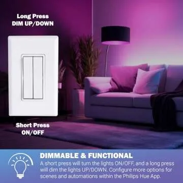 RunLessWire Click for Philips Hue Self Powered (NO Batteries) & Wireless Smart Dimming Switch Friend...