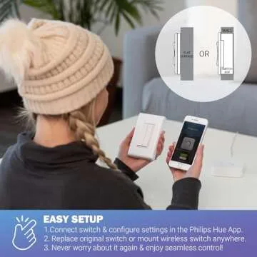 RunLessWire Click for Philips Hue Self Powered (NO Batteries) & Wireless Smart Dimming Switch Friends of Hue Switch Control for Philips Bulbs & Phone App Works with All Smart Home Hubs - White