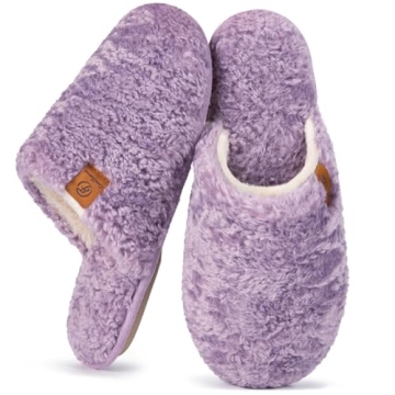 EverFoams Women's Fuzzy Slip-on Slippers - Warm, Cozy & Soft Memory Foam House Shoes