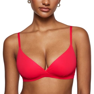 INLYRIC Women's Inbarely Triangle Bralette – Comfortable Unlined Wireless Bra Top Stretch Red Smal...