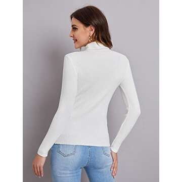 SweatyRocks Women's Long Sleeve Turtleneck Ribbed Knit Pullover Sweater Top White S