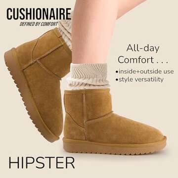 CUSHIONAIRE Women's Hipster Genuine Suede pull on boot +Memory Foam, Wide Widths Available, Chestnut 5