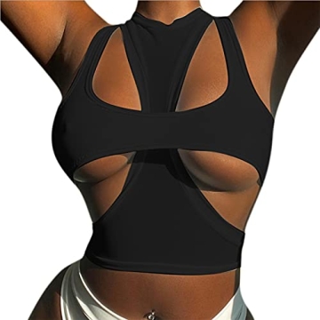 ZGMYC Women Sexy Cut Out Underboob Crop Top 2 Piece Racerback Athletic Tank Top T Shirt Cami Streetw...