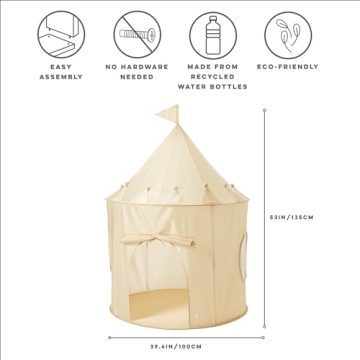 3 Sprouts Kids Play Tent - Sustainable Recycled Fabric – Fun Spacious Childs Playhouse for Indoor Games for Boys & Girls - Durable Fort Pop Up House for Toddlers & Children Age 3-10 - Beige