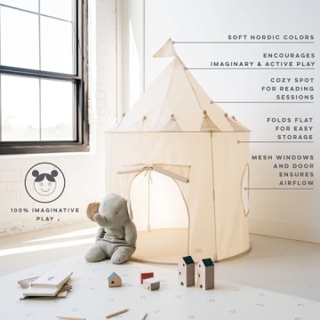 3 Sprouts Kids Play Tent - Sustainable Recycled Fabric – Fun Spacious Childs Playhouse for Indoor Games for Boys & Girls - Durable Fort Pop Up House for Toddlers & Children Age 3-10 - Beige