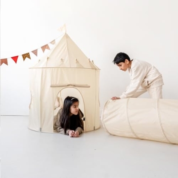 3 Sprouts Kids Play Tent - Sustainable Recycled Fabric – Fun Spacious Childs Playhouse for Indoor Games for Boys & Girls - Durable Fort Pop Up House for Toddlers & Children Age 3-10 - Beige