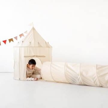 3 Sprouts Kids Play Tent - Sustainable Recycled Fabric – Fun Spacious Childs Playhouse for Indoor Games for Boys & Girls - Durable Fort Pop Up House for Toddlers & Children Age 3-10 - Beige