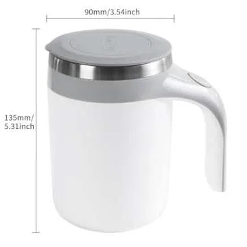 NEUEFAMI Automatic Mixing Coffee Mug Rotating Cute Mixing Cup for Office/Kitchen/Travel/Tea/Hot Chocolate/Milk 13 oz/380 ml, White