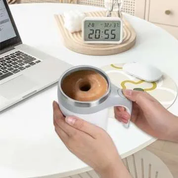 NEUEFAMI Automatic Mixing Coffee Mug Rotating Cute Mixing Cup for Office/Kitchen/Travel/Tea/Hot Chocolate/Milk 13 oz/380 ml, White