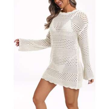 LILLUSORY Womens Cover Ups Swimsuit Crochet Summer Bathing Suit Swimwear Swim Beach 2024 Spring Fashion Dresses, Small, White