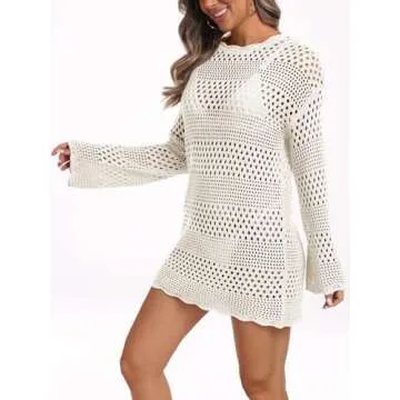 LILLUSORY Womens Cover Ups Swimsuit Crochet Summer Bathing Suit Swimwear Swim Beach 2024 Spring Fashion Dresses, Small, White