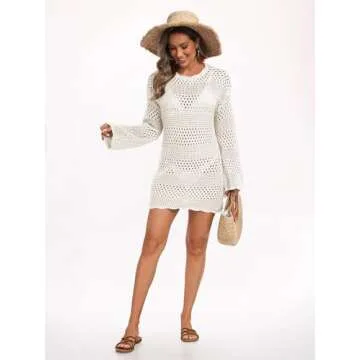 LILLUSORY Womens Cover Ups Swimsuit Crochet Summer Bathing Suit Swimwear Swim Beach 2024 Spring Fashion Dresses, Small, White
