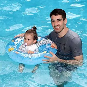 Swimbobo Inflatable Baby Swimming Float with Safe Seat for Age 6-36 Months Toddler (Blue Ocean)