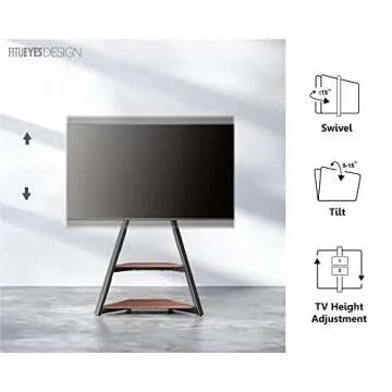 FITUEYES Design Corner TV Stand for 32 43 50 55 65 Inch TVs, Small Spaces Floor TV Stand Rolling TV Cart for LCD/LED Flat Curved Screens, Modern Living Room Television Stands, Eiffel Series, Walnut
