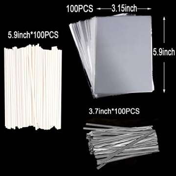 Silver Lollipop Cake Pop Treat Bag Set Including 100pcs Parcel Bags, 100pcs Papery Treat Sticks, 100...