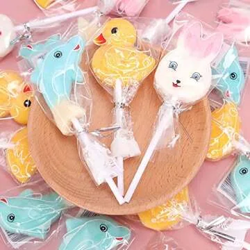 Silver Lollipop Cake Pop Treat Bag Set Including 100pcs Parcel Bags, 100pcs Papery Treat Sticks, 100pcs Colorful Metallic Twist Ties for Making Lollipops, Cake Pops, Candies, Chocolates and Cookies