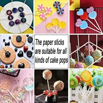Silver Lollipop Cake Pop Treat Bag Set Including 100pcs Parcel Bags, 100pcs Papery Treat Sticks, 100pcs Colorful Metallic Twist Ties for Making Lollipops, Cake Pops, Candies, Chocolates and Cookies