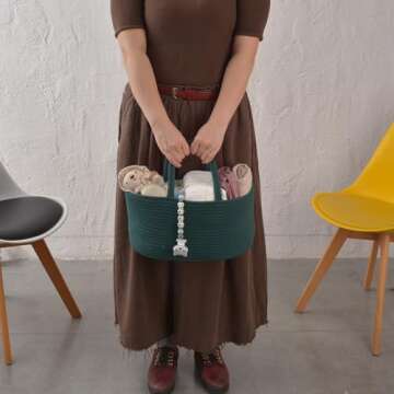 Baby Diaper Caddy Organizer for Girl Boy Rope Nursery Storage Bin Basket Portable Holder Tote Bag fo...