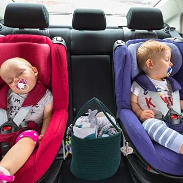 Baby Diaper Caddy Organizer for Girl Boy Rope Nursery Storage Bin Basket Portable Holder Tote Bag for Changing Table Car Travel Baby Shower Gifts Newborn Essentials Registry Must Have Items Dark Green