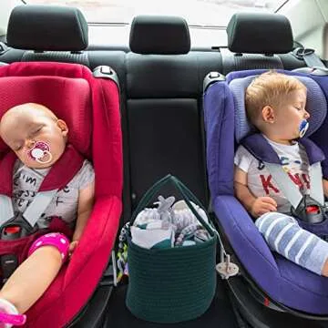 Baby Diaper Caddy Organizer for Girl Boy Rope Nursery Storage Bin Basket Portable Holder Tote Bag for Changing Table Car Travel Baby Shower Gifts Newborn Essentials Registry Must Have Items Dark Green