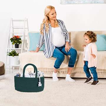 Baby Diaper Caddy Organizer for Girl Boy Rope Nursery Storage Bin Basket Portable Holder Tote Bag for Changing Table Car Travel Baby Shower Gifts Newborn Essentials Registry Must Have Items Dark Green
