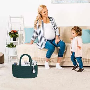 Baby Diaper Caddy Organizer for Girl Boy Rope Nursery Storage Bin Basket Portable Holder Tote Bag for Changing Table Car Travel Baby Shower Gifts Newborn Essentials Registry Must Have Items Dark Green