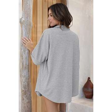 Ekouaer Waffle Knit Lounge Sets for Women Short Sleeve Pajamas Button Down Pjs Oversized Loungewear Shorts Set Gray