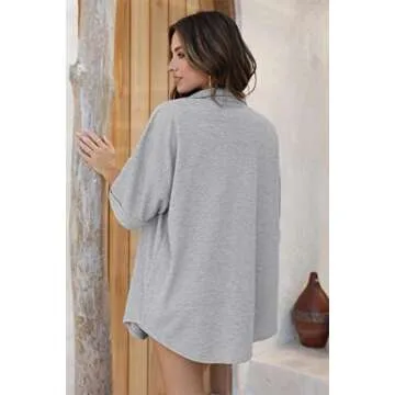 Ekouaer Waffle Knit Lounge Sets for Women Short Sleeve Pajamas Button Down Pjs Oversized Loungewear Shorts Set Gray