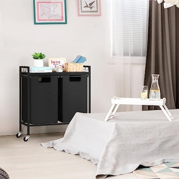 Black Laundry Basket with Wheels for Easy Organization