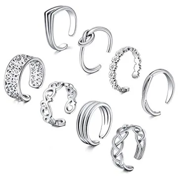 D.Bella Adjustable Toe Rings Set - 8pcs Stylish Rings for Summer Fashion