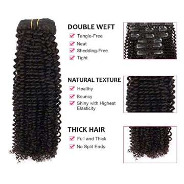 ABH AMAZINGBEAUTY HAIR Kinkys Curly Clip in Hair Extensions 3C and 4A Double Wefts Real Remy Human Hair Curly Clip ins for African Americans 120 Grams, #1B Natural Black 16 Inch