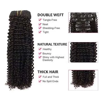 ABH AMAZINGBEAUTY HAIR Kinkys Curly Clip in Hair Extensions 3C and 4A Double Wefts Real Remy Human Hair Curly Clip ins for African Americans 120 Grams, #1B Natural Black 16 Inch