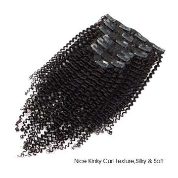 ABH AMAZINGBEAUTY HAIR Kinkys Curly Clip in Hair Extensions 3C and 4A Double Wefts Real Remy Human Hair Curly Clip ins for African Americans 120 Grams, #1B Natural Black 16 Inch