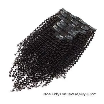 ABH AMAZINGBEAUTY HAIR Kinkys Curly Clip in Hair Extensions 3C and 4A Double Wefts Real Remy Human Hair Curly Clip ins for African Americans 120 Grams, #1B Natural Black 16 Inch