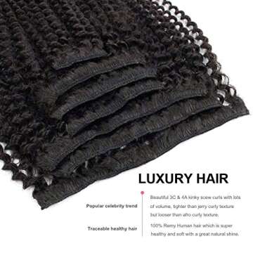 ABH AMAZINGBEAUTY HAIR Kinkys Curly Clip in Hair Extensions 3C and 4A Double Wefts Real Remy Human Hair Curly Clip ins for African Americans 120 Grams, #1B Natural Black 16 Inch
