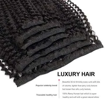 ABH AMAZINGBEAUTY HAIR Kinkys Curly Clip in Hair Extensions 3C and 4A Double Wefts Real Remy Human Hair Curly Clip ins for African Americans 120 Grams, #1B Natural Black 16 Inch