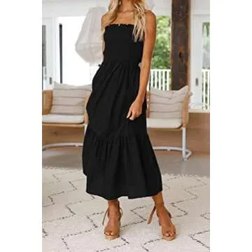 ZESICA Women's Summer Strapless Maxi Dress in Solid Black
