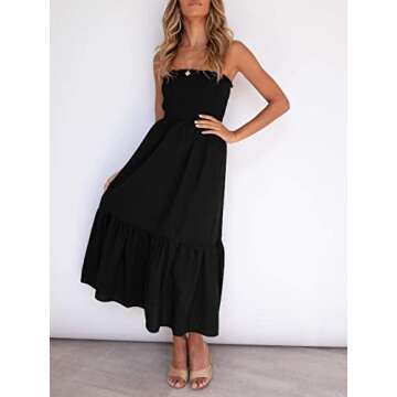 ZESICA Women's Summer Strapless Maxi Dress in Solid Black