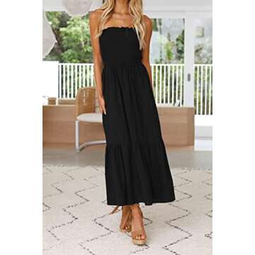 ZESICA Women's Summer Strapless Maxi Dress in Solid Black