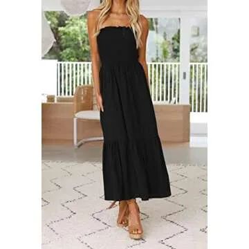 ZESICA Women's Summer Strapless Maxi Dress in Solid Black