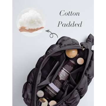 Yarnic Quilted Makeup Bag Cosmetic Bag, Travel Toiletry Bag for Women, Cute Makeup Bag Organizer Black Puffer Makeup Pouch (M, Black)