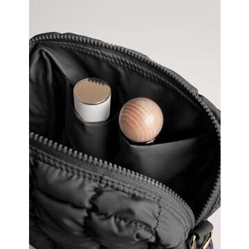 Yarnic Quilted Makeup Bag Cosmetic Bag, Travel Toiletry Bag for Women, Cute Makeup Bag Organizer Black Puffer Makeup Pouch (M, Black)