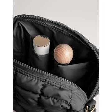 Yarnic Quilted Makeup Bag Cosmetic Bag, Travel Toiletry Bag for Women, Cute Makeup Bag Organizer Black Puffer Makeup Pouch (M, Black)