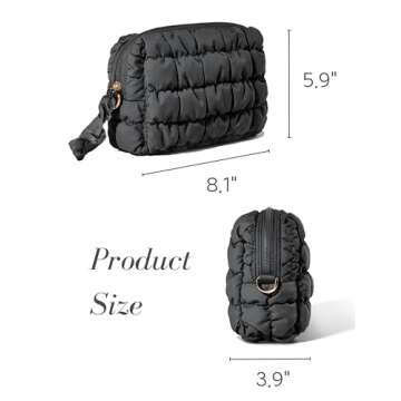 Yarnic Quilted Makeup Bag Cosmetic Bag, Travel Toiletry Bag for Women, Cute Makeup Bag Organizer Black Puffer Makeup Pouch (M, Black)