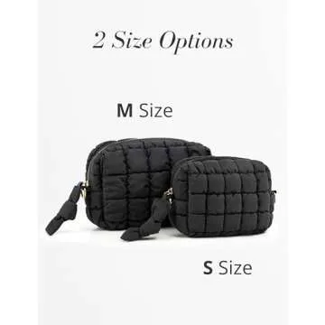 Yarnic Quilted Makeup Bag Cosmetic Bag, Travel Toiletry Bag for Women, Cute Makeup Bag Organizer Black Puffer Makeup Pouch (M, Black)