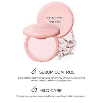 THESAEM Saemmul Perfect Pore Pink Pact - Makeup Finishing Pressed Powder for Sebum Control and Pore Minimization, Soothes Sensitive Skin with Calamine, Setting Powder, Clumps Free 12g