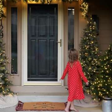 Fraser Hill Farm 7.5-Ft. Buffalo Fir Flocked Artificial Christmas Tree with Stand, Unlit Foldable Fake Tree with Realistic Snowy Foliage for Home Decoration